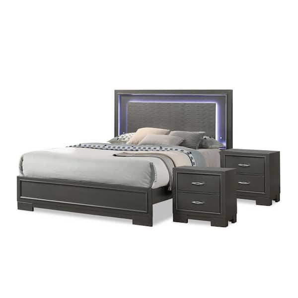 Furniture of America Jonvang 3Piece Metallic Gray Wood King Bedroom