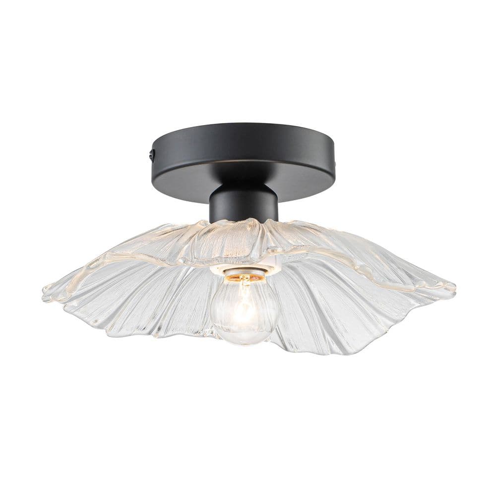 10 in.1-Light Modern Bowl Matte Black Semi-Flush Mount Ceiling Light with Clear Leaf Glass Shade for Bedroom and Hallway price history on PriceWatchPro