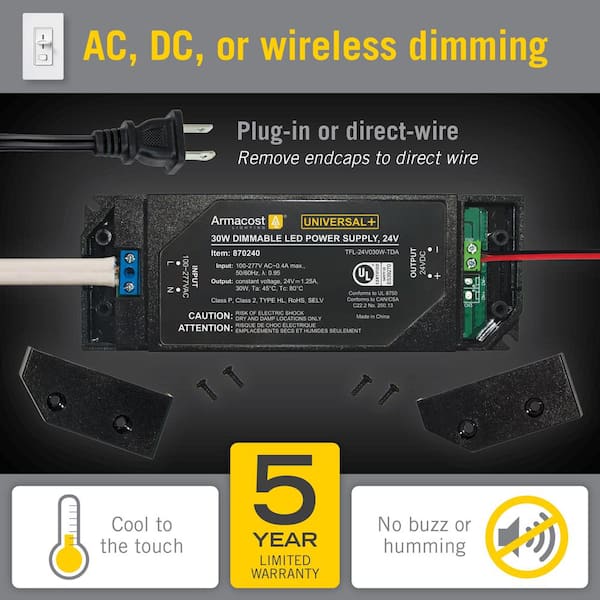 Emitever 60W Triac Dimmable LED Driver,120VAC to 24VDC Transformer,Dimmable Power Supply for LED