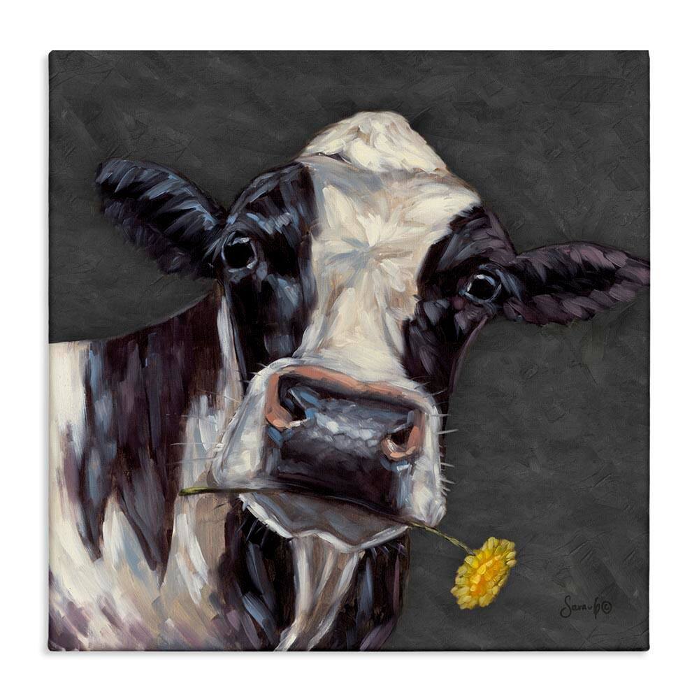 Cow with Yellow Daisy by Sara G. Designs Unframed Animal Graphic Art Print 17 in. x 17 in. price history on PriceWatchPro