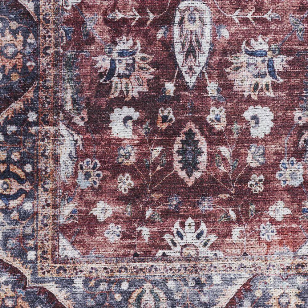 Brick and Ivory Floral Washable Synthetic 5' x 7' Rug
