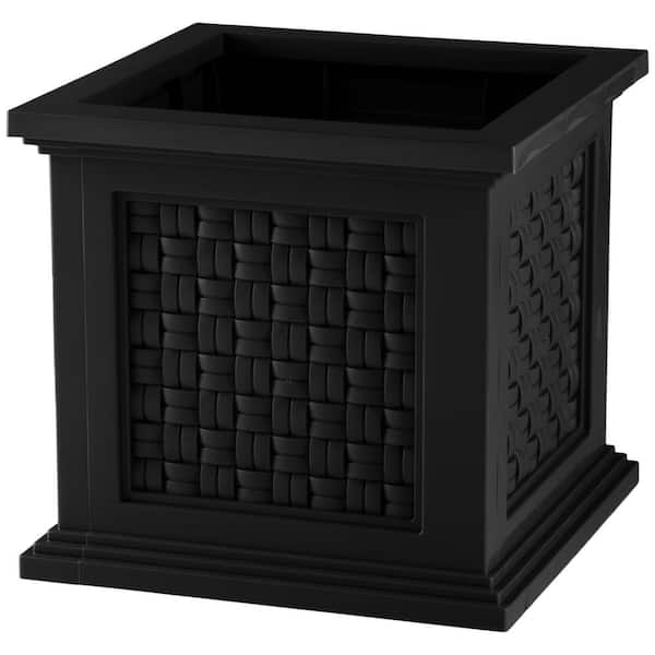 14.65 in. Faux Rattan Planter Box, Black