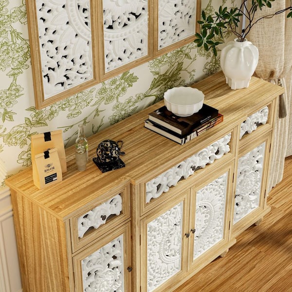 FUFU&GAGA Light Oak 35.4 in. Accent Storage Cabinet with 6 Shelves