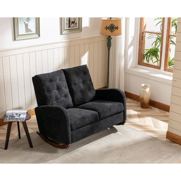 GODEER 46 in. W Slope Arm Polyester Straight Reclining Rocking Sofa in Black