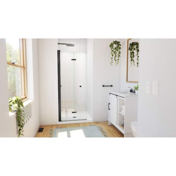 32 in. L x 32 in. W x 76 3/4 in. H Center Drain Alcove Shower Stall Kit in Matte Black