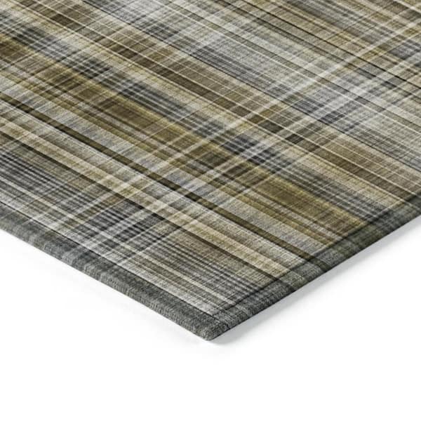 Taupe 2 ft. x 3 ft. Woven Plaid Rectangle Indoor/Outdoor Area Rug