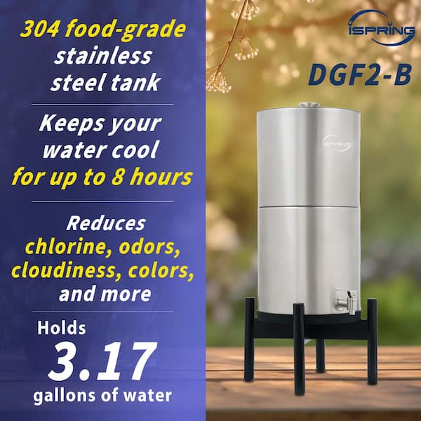 Gravity-Fed Countertop Water Filter System, Black Wood Base, 3.17 Gal. Chlorine Reduction, Portable