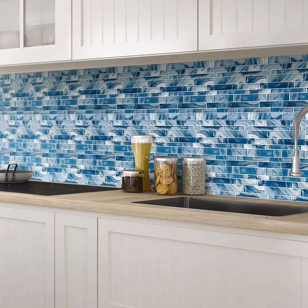 Lake Blue Agate Inspired Glass Mosaic Wall Tile Sample