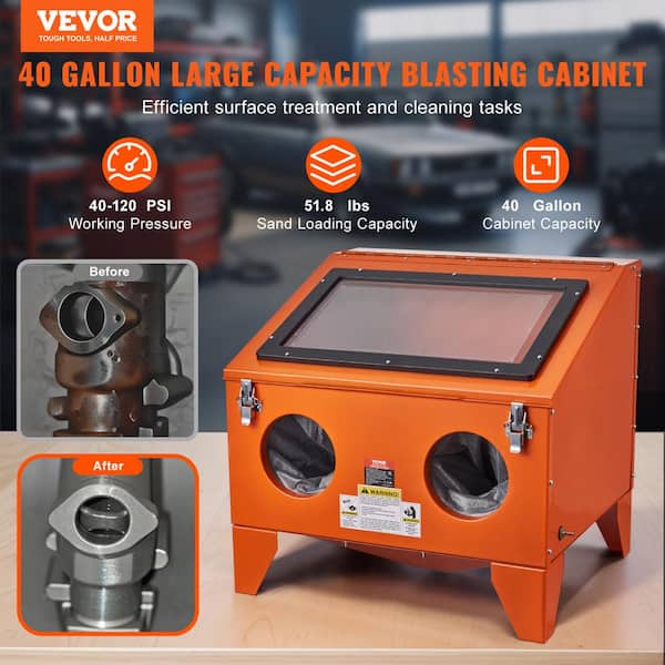 40 Gal. Sandblasting Cabinet 40 to 120PSI Benchtop Sand Blaster with Gun, 4 Ceramic Nozzles for Paint Rust Removal