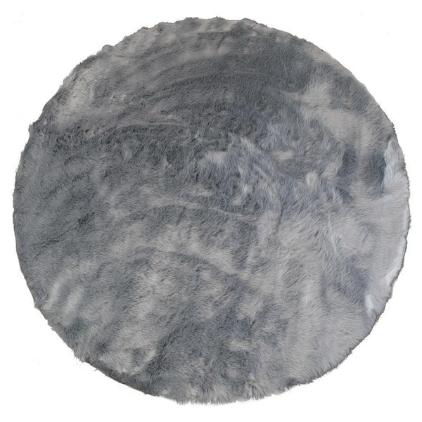 Glamour Home Aurora Grey 4 ft. Wide Round Faux Fur Area Rug