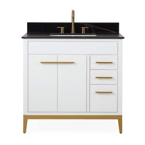 36 in. W x 22 in. D x 35 in. H Bathroom Vanity in White Color with Black Sintered Stone Top