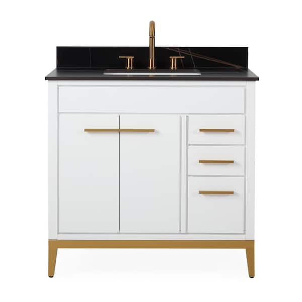 Benton Collection 36 in. W x 22 in. D x 35 in. H Bathroom Vanity in White Color with Black Sintered Stone Top