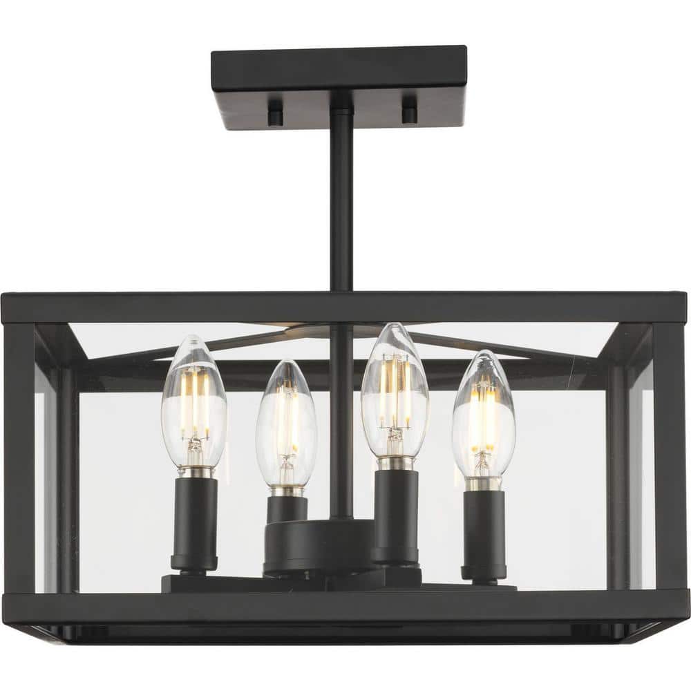 Hillcrest Matte Black 4-Light Semi-Flush Mount with Clear Glass