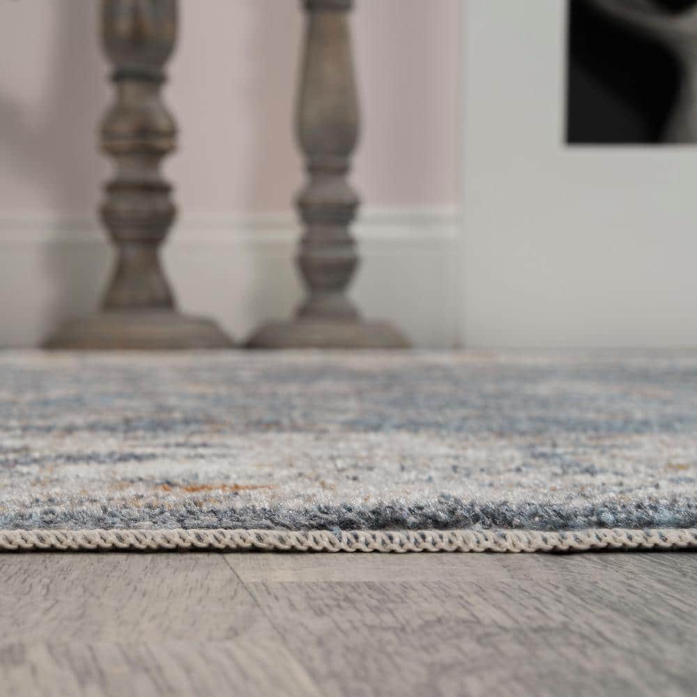Dark Gray and Cream 8' x 10' Reversible Washable Synthetic Area Rug