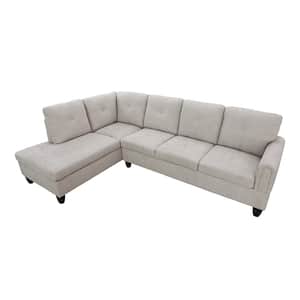 103 in. W Round Arm 2-Piece Linen L Shaped Sectional Sofa in Gray