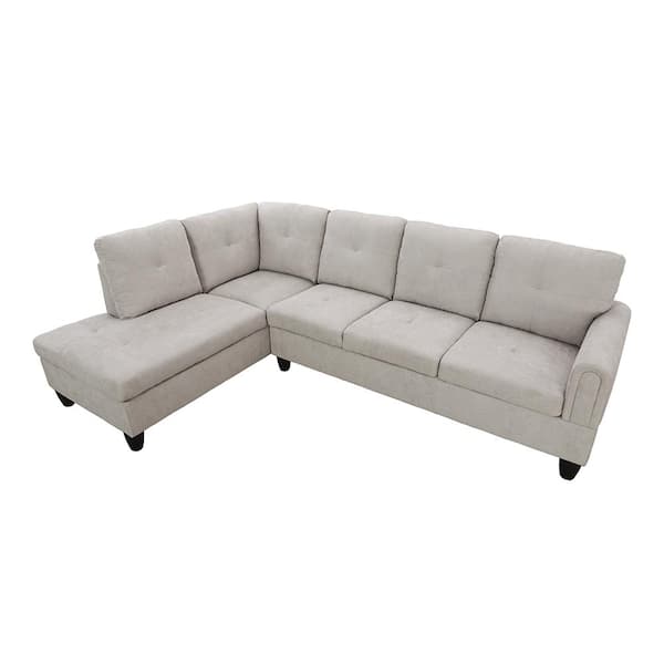 Star Home Living 103 in. Round Arm 2-Piece Linen L-Shaped Sectional Sofa in Gray