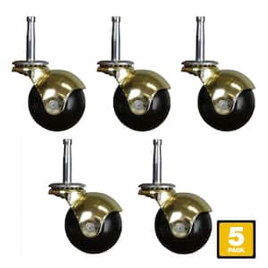 2 in. Black Rubber and Brass Hooded Ball Swivel Stem Caster with 80 lb. Load Rating (5-Pack)
