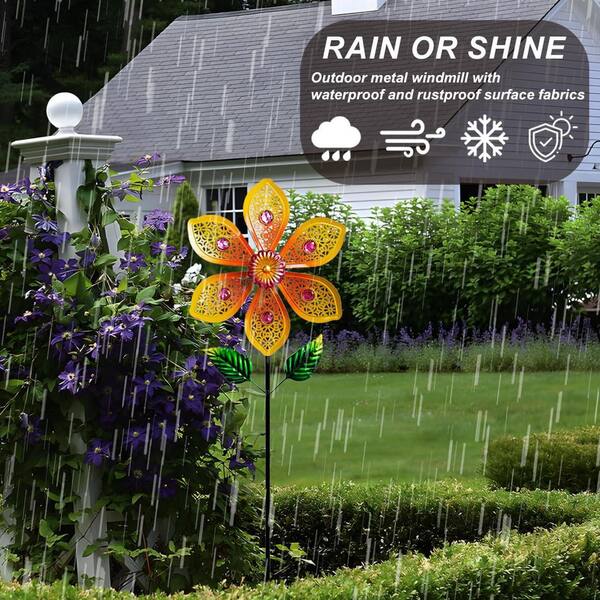Orange Flowers Metal Wind Spinners for Garden Decor YNLIN238 - The