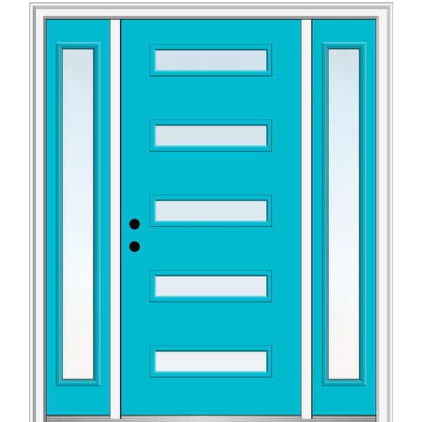 68.5 in. x 81.75 in. Davina Right-Hand Inswing 5-Lite Clear Low-E Painted Fiberglass Prehung Front Door with Sidelites