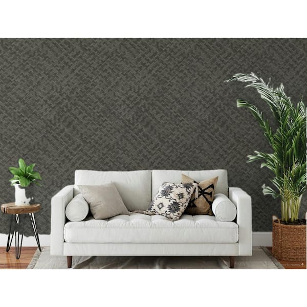 Woven Rattan Anthracite Matte Finish Vinyl on Non-Woven Non-Pasted Wallpaper Sample