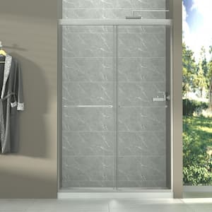 Victoria 48 in. W x 72 in. H Sliding Framed Shower Door in Brushed Nickle Finish with Clear Glass