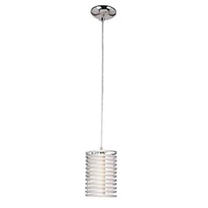 Avenue 1-Light Polished Chrome Mini Pendant Light Fixture with Frosted Acrylic and Metal Spiral Shade