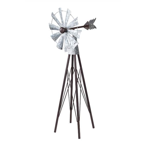24 in. Tall Outdoor Metal Windmill Spinner Garden Yard Decoration, Bronze and Silver
