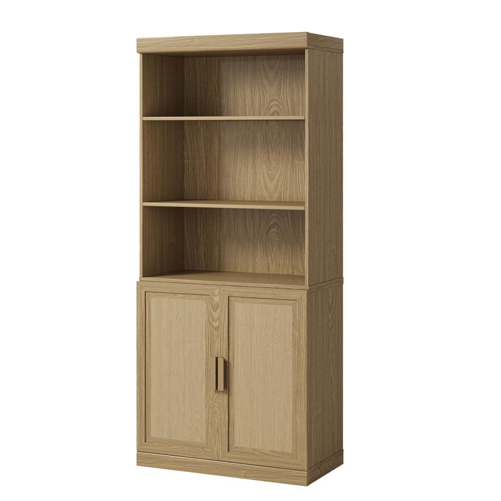 Dovelina 72 in. Tall Natural Rattan Wood 5-Shelf Accent Bookcase