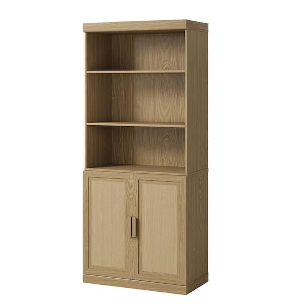 72 in. Tall Natural Rattan Wood 5-Shelf Accent Bookcase with Adjustable Shelves