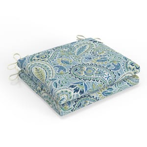 Paisley 18.5 in W x 3 in H Square Outdoor Chair Seat Pad with Ties 2-Count in Blue Arctic Stone