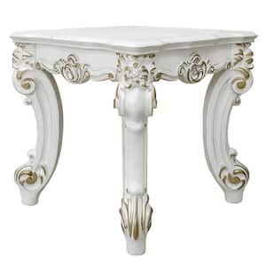 26 in. White and Gold Square Wood End/Side Table with Scrolled Legs