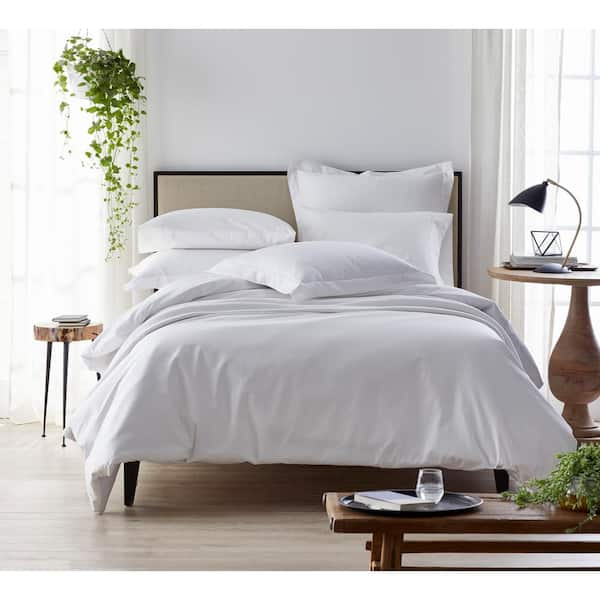 The Company Store Organic White Solid Sateen Twin Duvet Cover