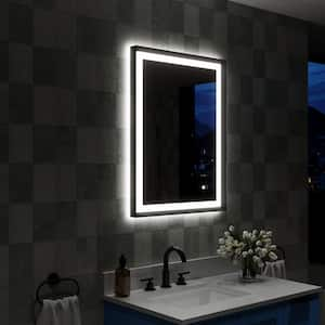 24 in. W x 32 in. H Rectangular Framed Dimmable Backlit Front Light Slope LED Bathroom Vanity Mirror in Black,Easy Hang