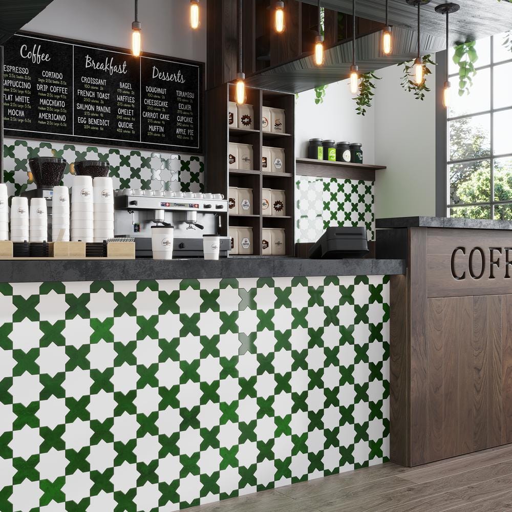 Siena Dark Green Glossy Ceramic Cross-Shaped Tile