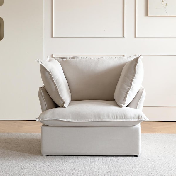 Beige Polyester Ottoman Chaise Lounge for Small Space with Pillow OSB4039 -  The Home Depot