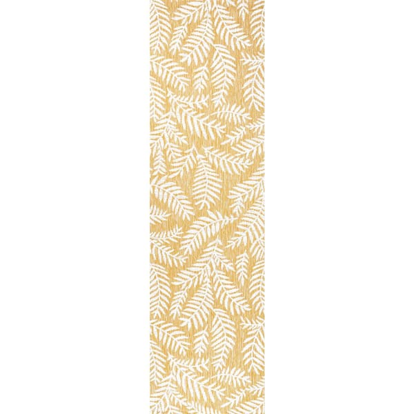 Nevis Palm Frond Yellow/Cream 2 ft. x 10 ft. Indoor/Outdoor Area Rug