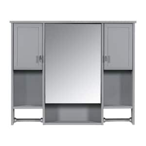 Ami 35 in. W x 6.7 in. D x 28.7 in. H Rectangular Bathroom Storage Medicine Cabinet with Mirror in Gray