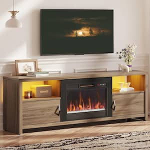 70.87 in. Pinewood Electric Fireplace TV Stand Fits TV's Up to 75 in. LED Entertainment Center with Cabinets