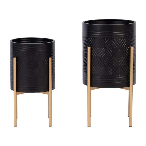 HOTEBIKE Black/Gold Planter on Metal Stand (2-Pack) JIANG010187