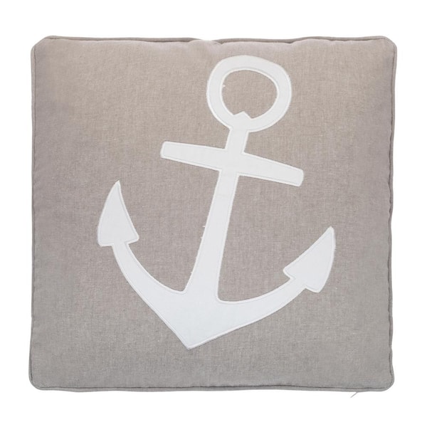 LEVTEX HOME Provincetown Natural Beige and White Anchor Appliqued 18 in. x 18 in. Throw Pillow