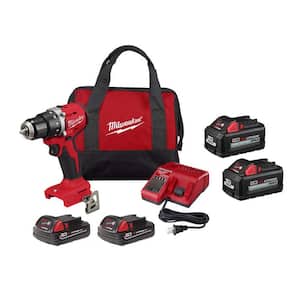 M18 18-Volt Lithium-Ion Brushless Cordless 1/2 in. Compact Drill/Driver Kit w/HIGH OUTPUT 6.0Ah Battery Pack (2-Pack)