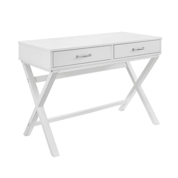 Linon Home Decor Dayna 42 in. Rectangle White Wood 2-Drawer Campaign Desk