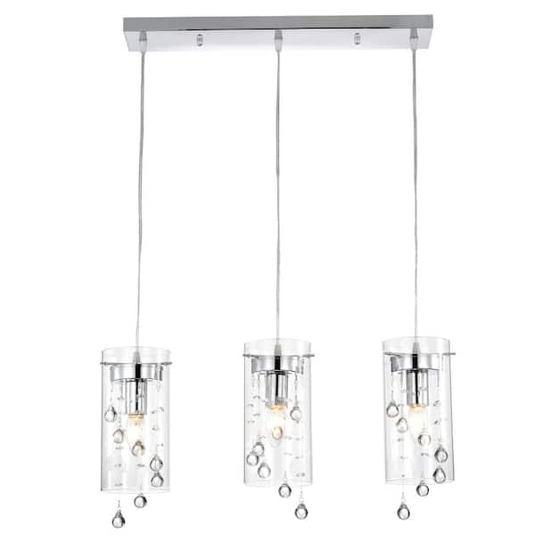 GREENVILLE SIGNATURE Sormonne 60-Watt 3-Light Chrome Kitchen Island Pendant Light with Clear Glass Shades, No Bulbs Included