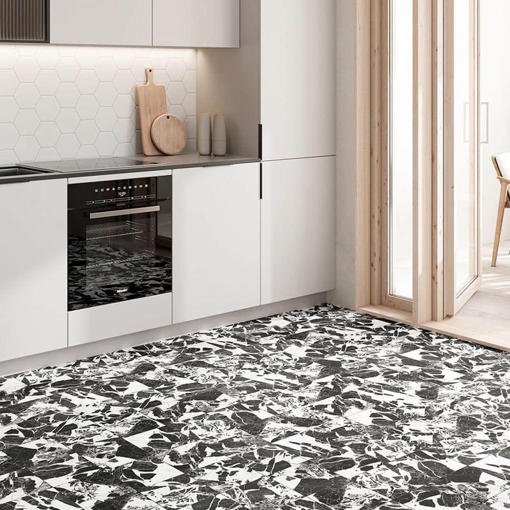 Senzia 8" x 8" Black and White Marble-Look Porcelain Tile