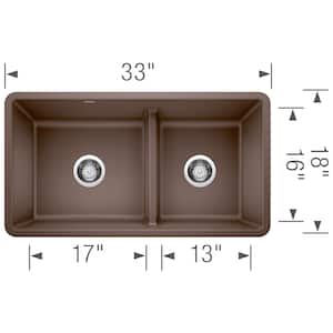 Precis Undermount Granite 33 in. x 18 in. 60/40 Double Bowl Kitchen Sink in Cafe Brown
