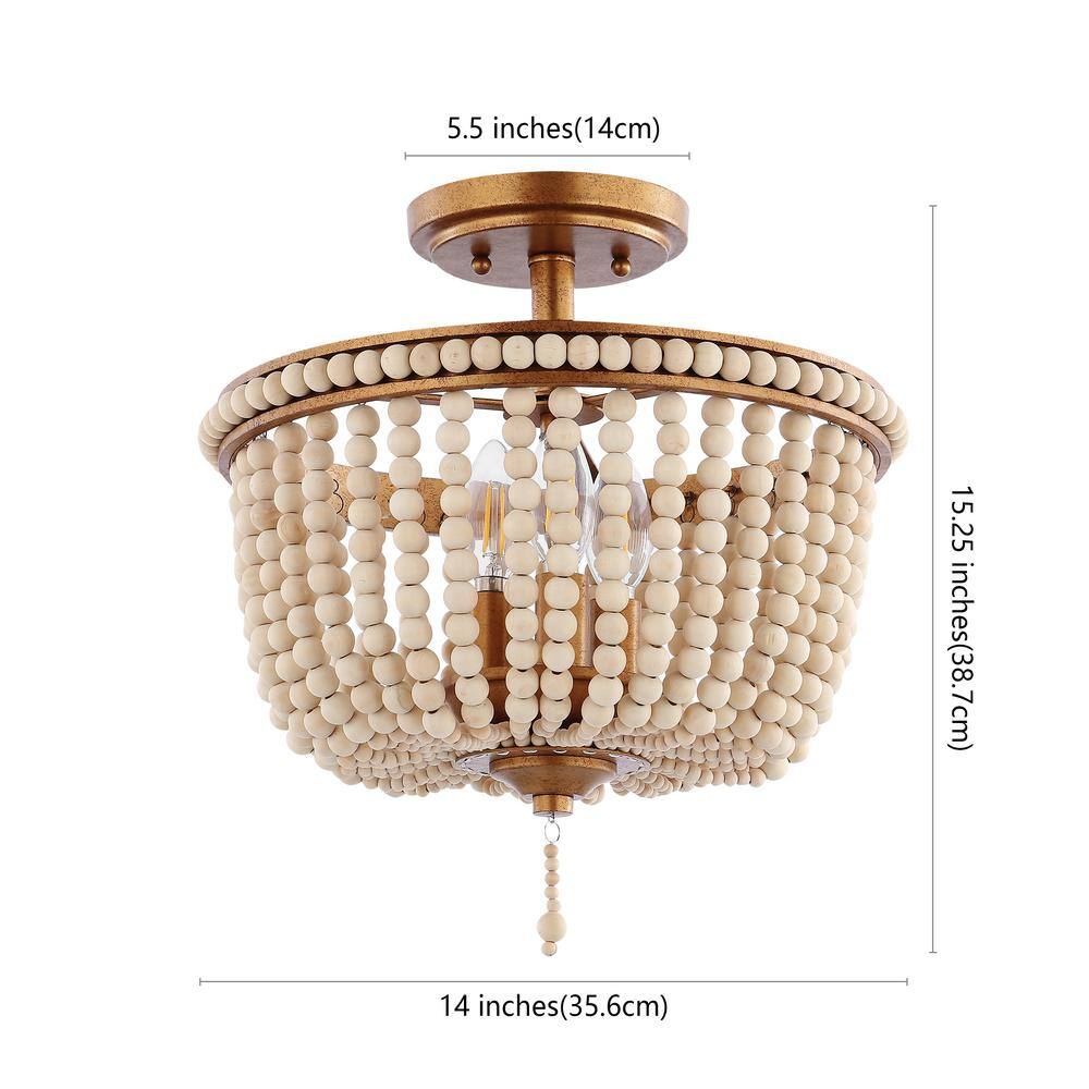 Allie 14" Antique Gold & Clear Glass Farmhouse LED Ceiling Light