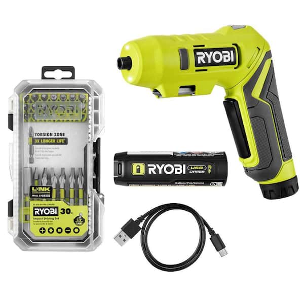 USB Lithium Screwdriver Kit with 2.0 Ah USB Lithium Battery, Charging Cable, and Impact Rated Driving Set (30-Piece)