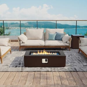 42in. 50000 BTU Outdoor Rectangle Brown Iron Fire Pit Table with Propane Tank Cover and Fire Pit Table Lid