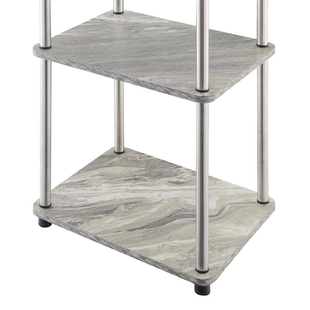 Contemporary Faux Gray Marble 3-Tier End Table with Chrome Legs
