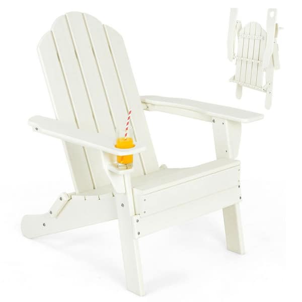 LIVIZA White Foldable Plastic Adirondack Chair with Built-in Cup Holder (1-Pack)